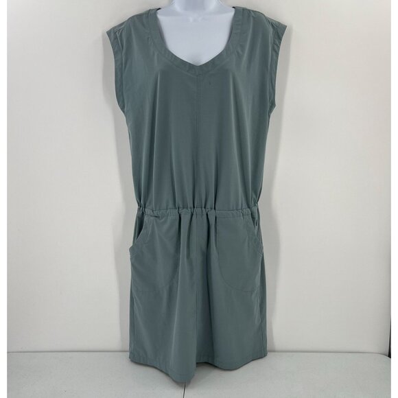 Prana M Drawstring Waist Dress Blue Recycled Poly Quick Dry Travel Outdoor - Picture 1 of 15